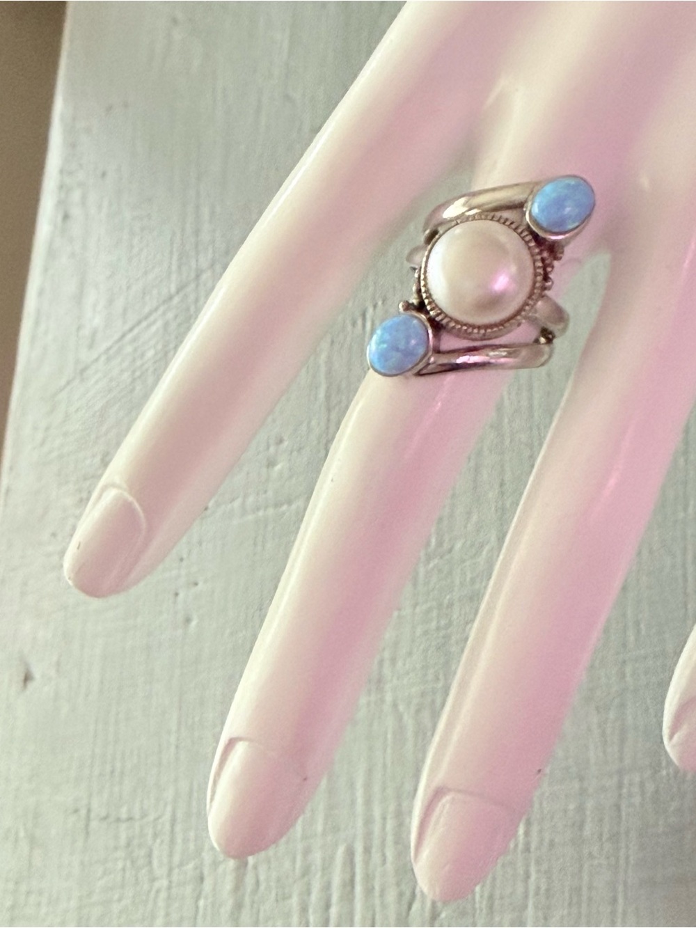 CFJ Collins Fine Jewelry opal Pearl 925 Sterling Silver Ring 6.75